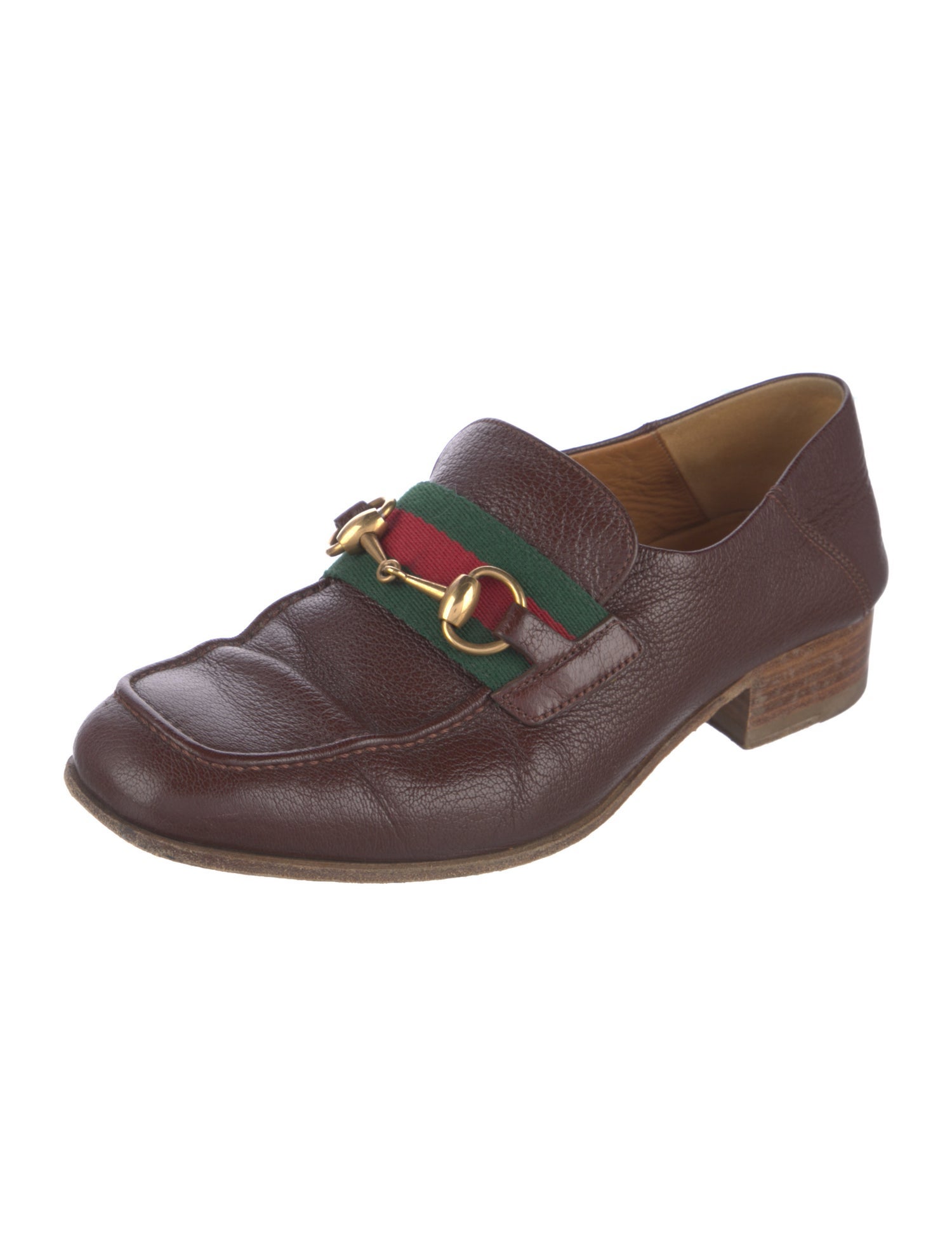 Gucci Web Accent Leather Loafers