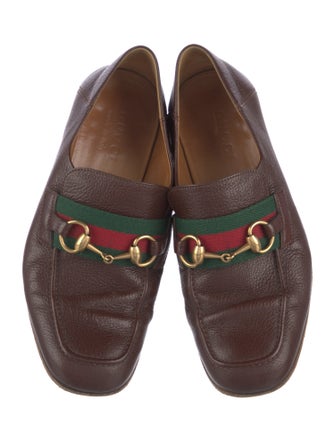 Gucci Web Accent Leather Loafers