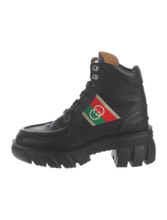 Gucci Web Accent Leather Combat Boots