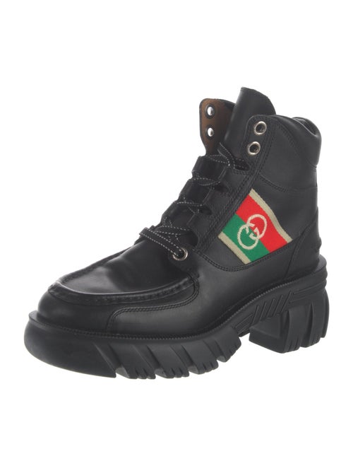 Gucci Web Accent Leather Combat Boots