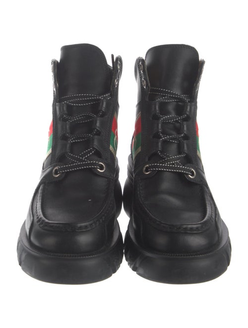 Gucci Web Accent Leather Combat Boots