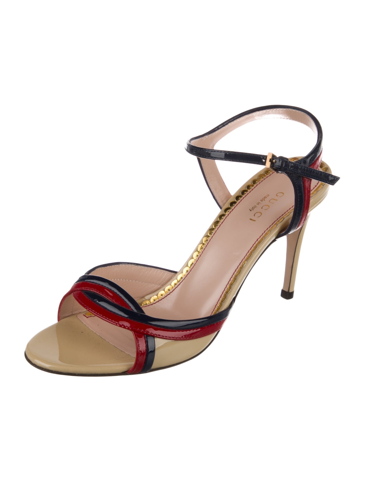 Gucci Patent Leather Colorblock Pattern Sandals