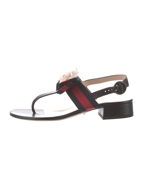 Gucci Camellia Accent Leather T-Strap Sandals