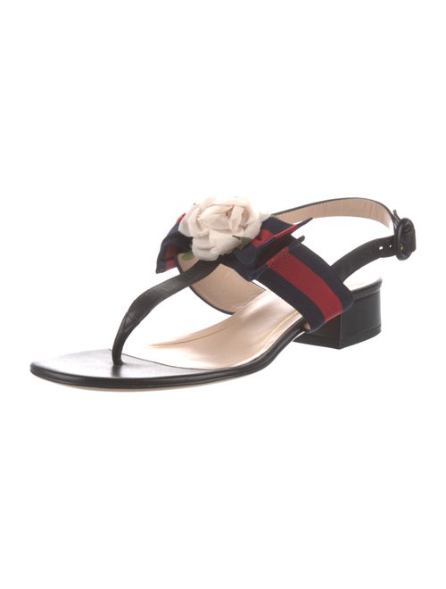 Gucci Camellia Accent Leather T-Strap Sandals