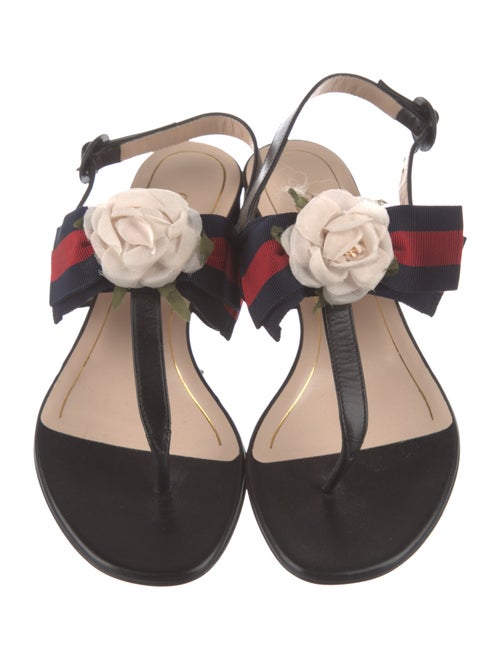 Gucci Camellia Accent Leather T-Strap Sandals