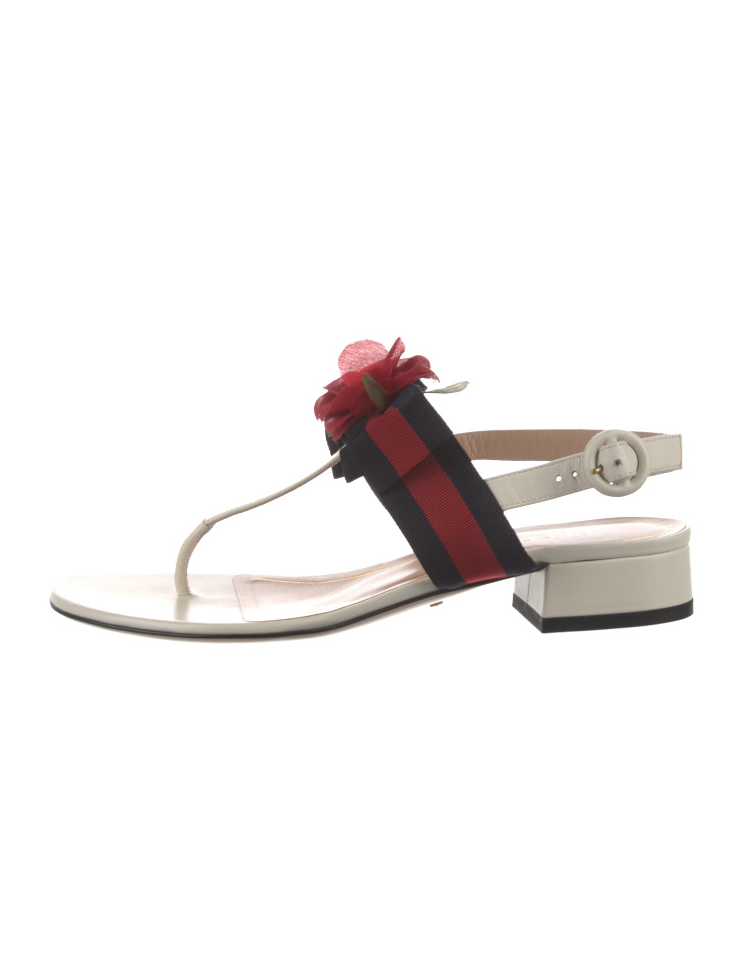 Gucci Sylvie Web Accent Leather T-Strap Sandals