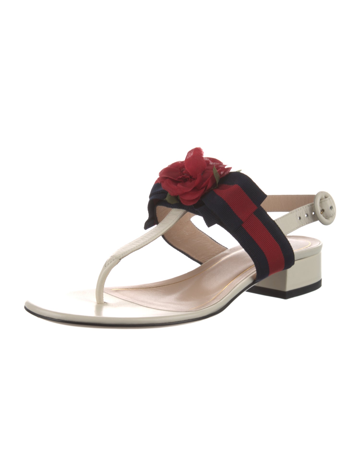 Gucci Sylvie Web Accent Leather T-Strap Sandals