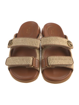 Gucci Double G Logo Raffia Slides
