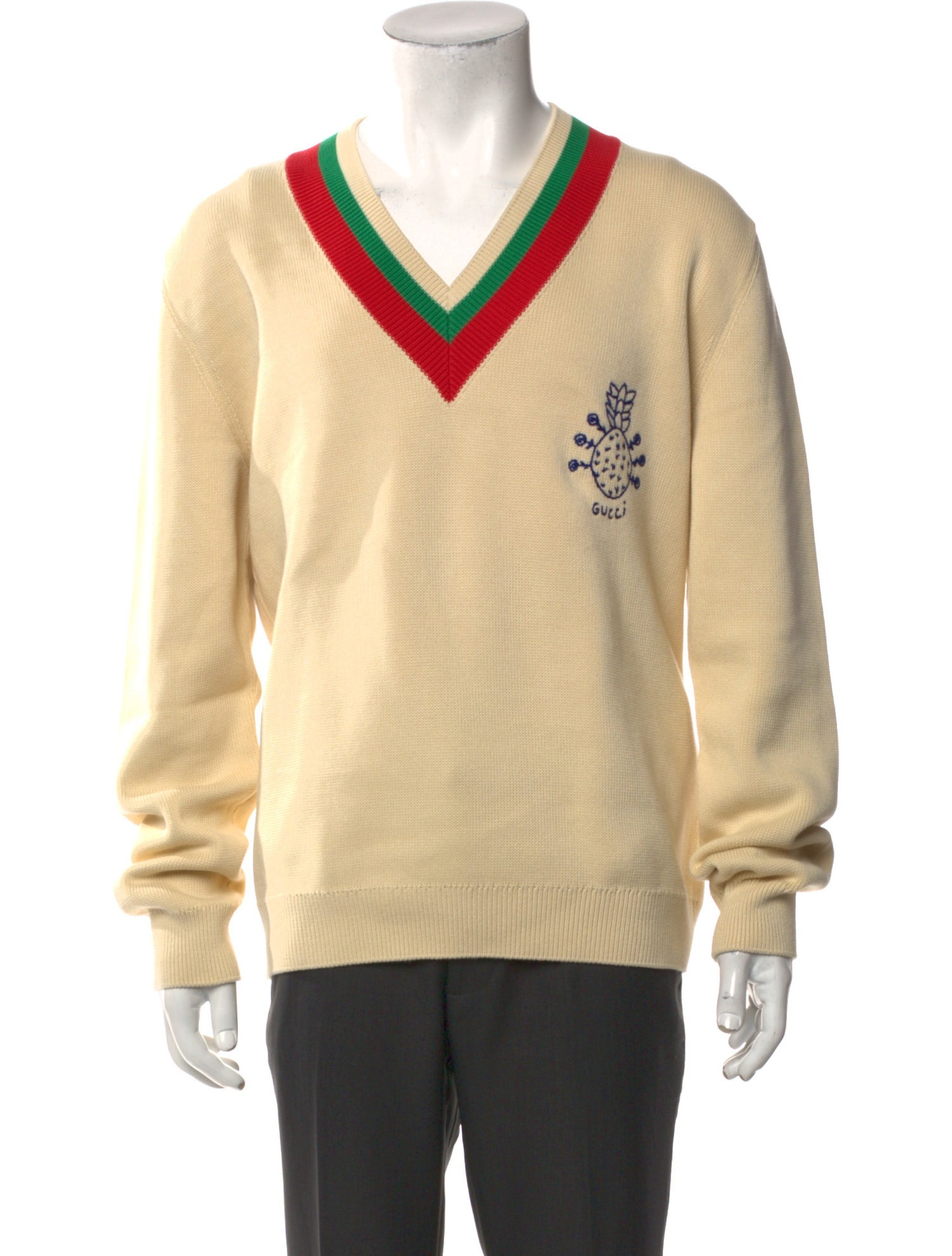 Gucci Striped V-Neck Pullover