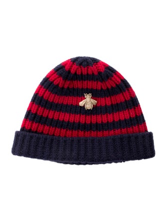 Gucci Bee Accent Stripe Beanie Hat