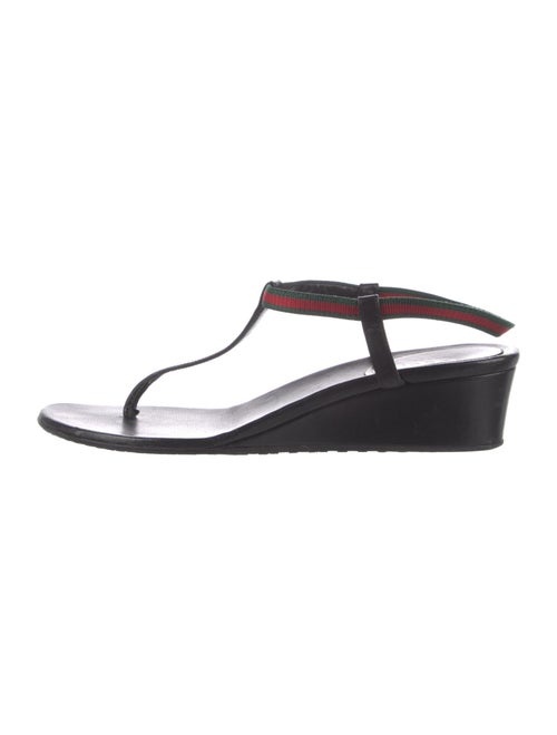 Gucci Web Accent Leather T-Strap Sandals