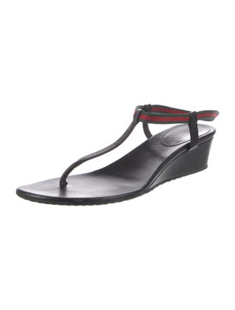 Gucci Web Accent Leather T-Strap Sandals