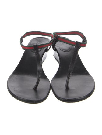 Gucci Web Accent Leather T-Strap Sandals