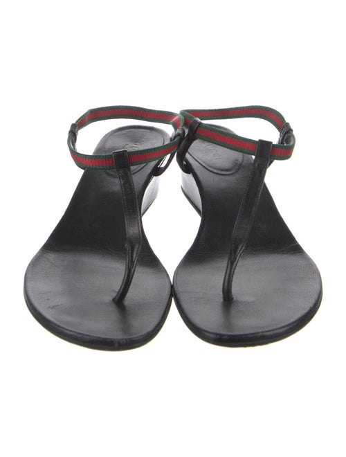 Gucci Web Accent Leather T-Strap Sandals