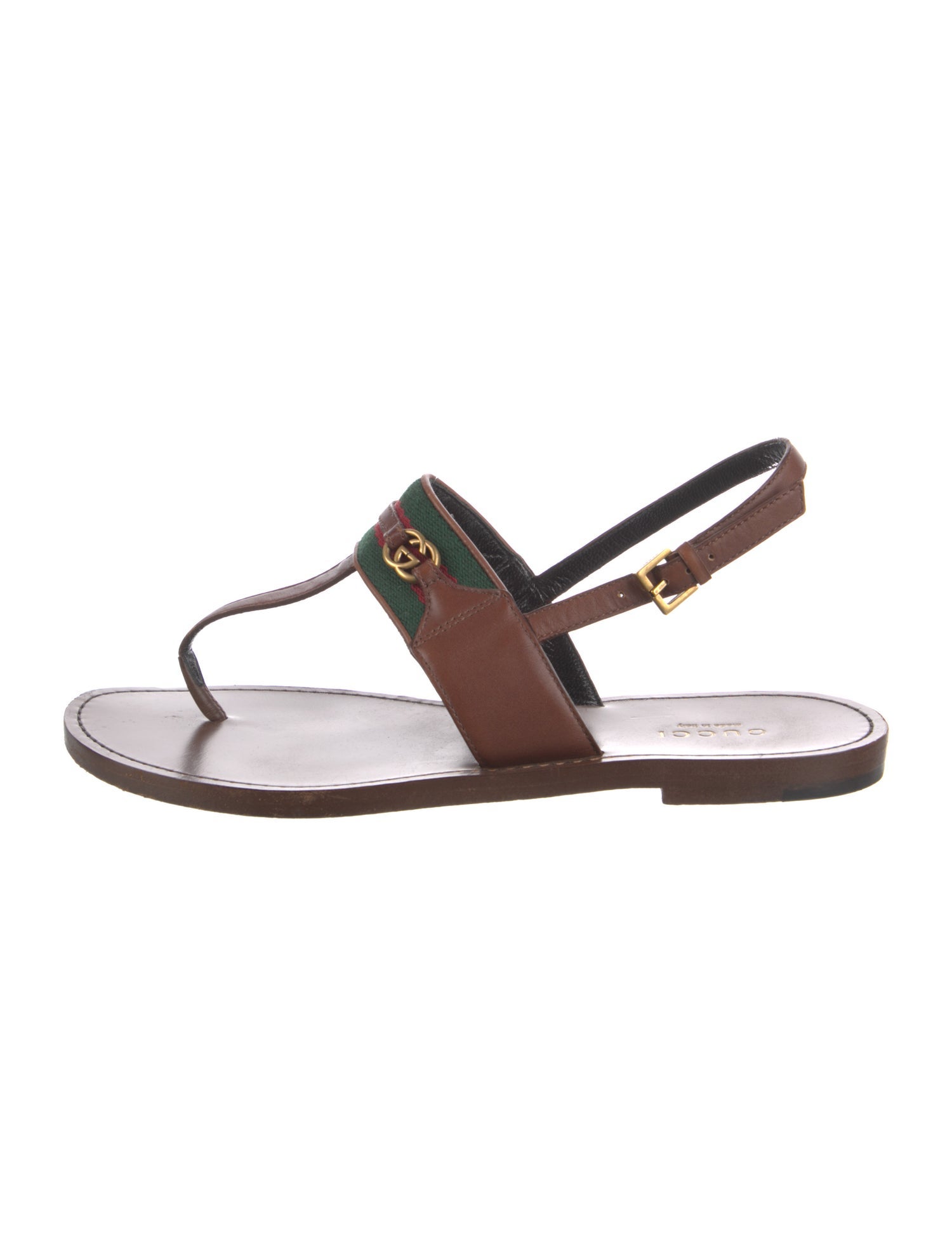 Gucci Web Accent Leather T-Strap Sandals