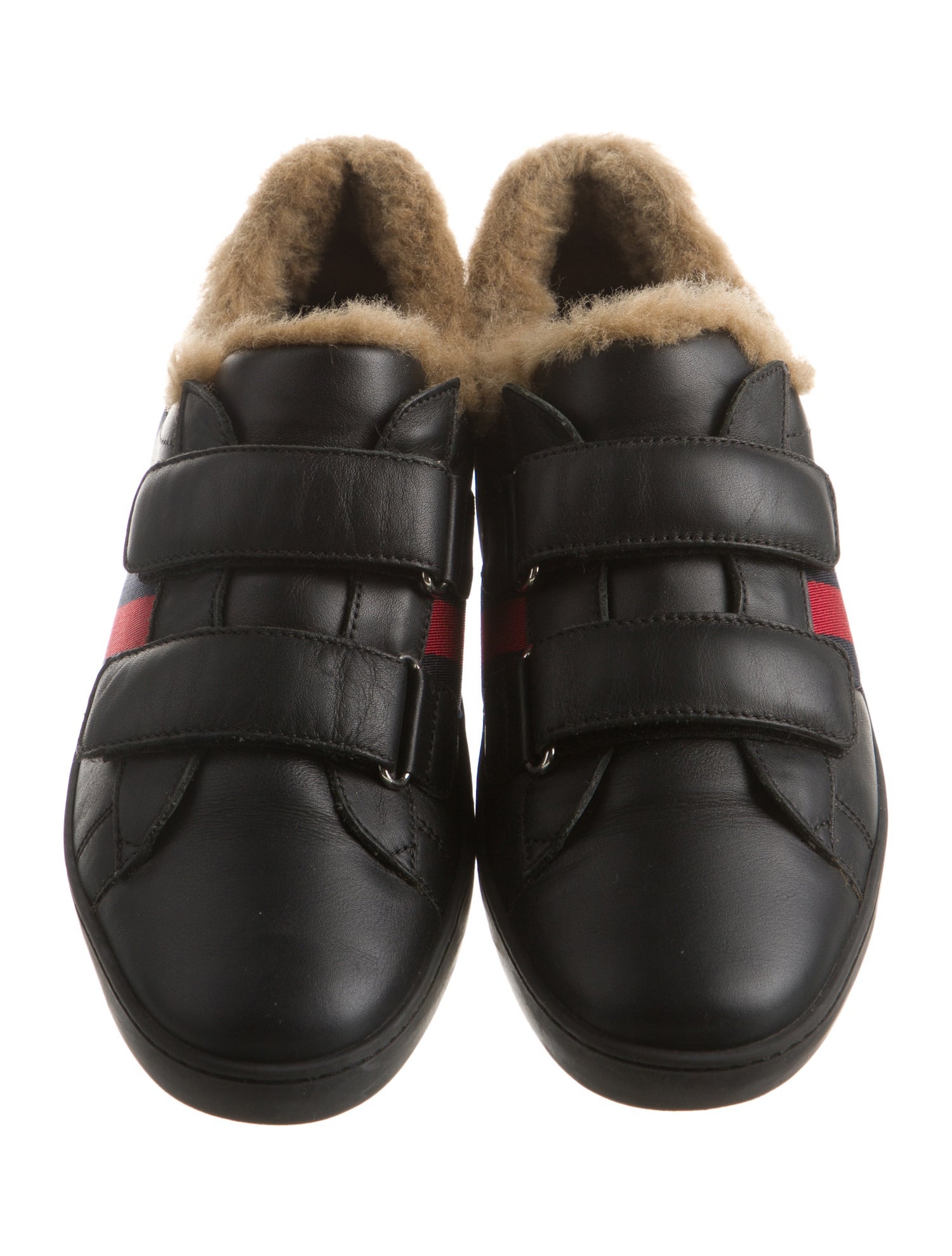 Gucci Kids' Fur-Trimmed Sylvie Ace Velcro Sneakers