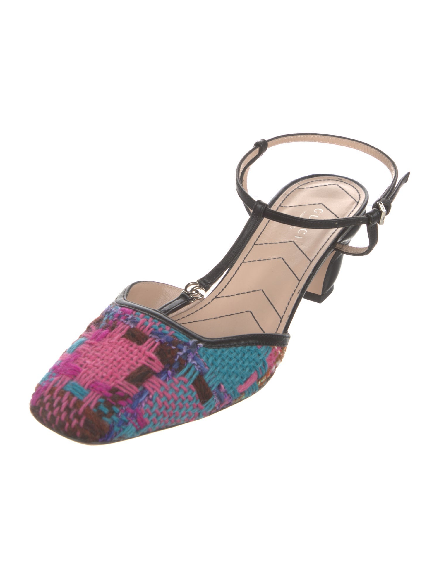 Gucci Running GG Logo Tweed Slingback Pumps