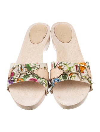 Gucci Horsebit Accent Canvas Slides