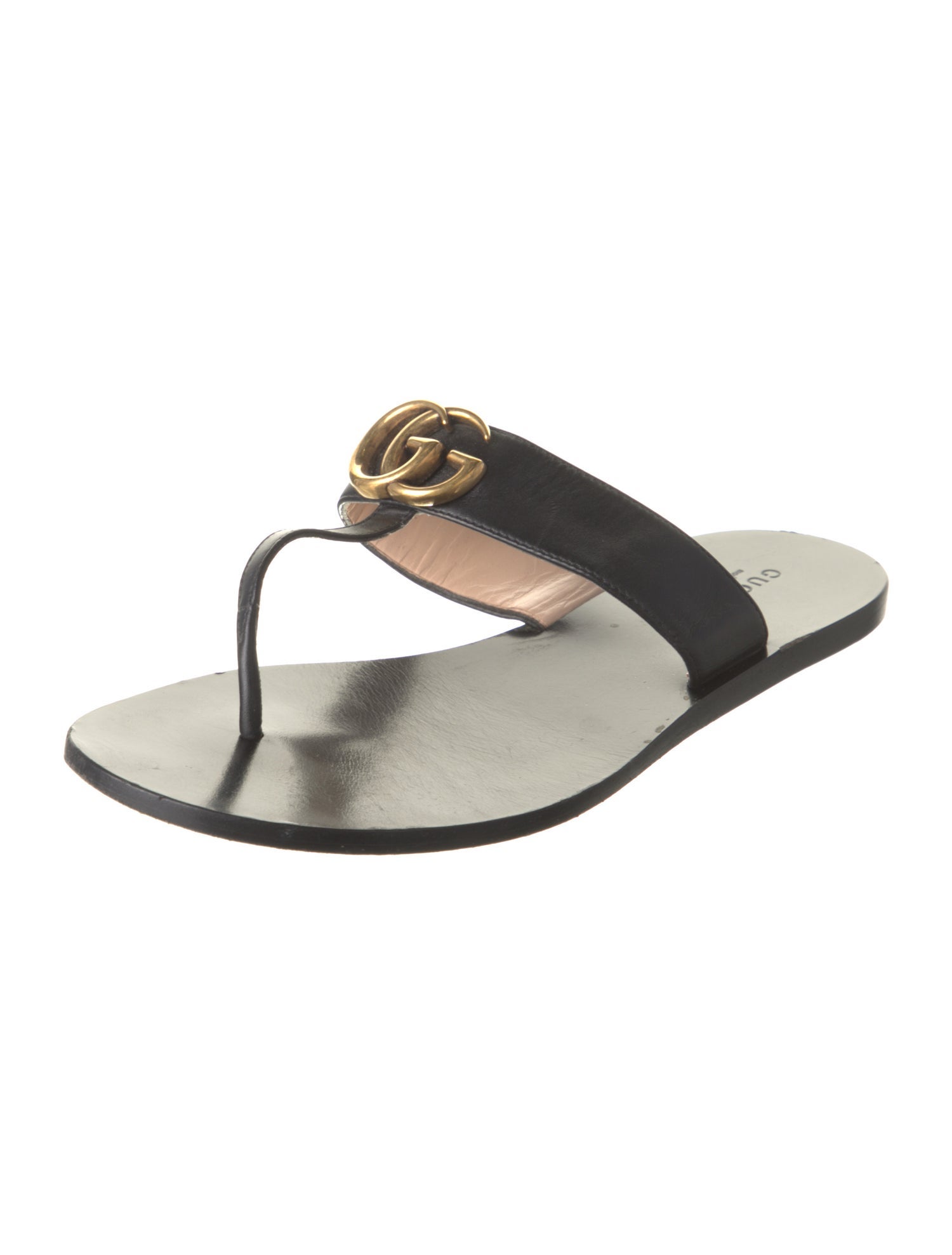 Gucci Double G Logo Leather T-Strap Sandals