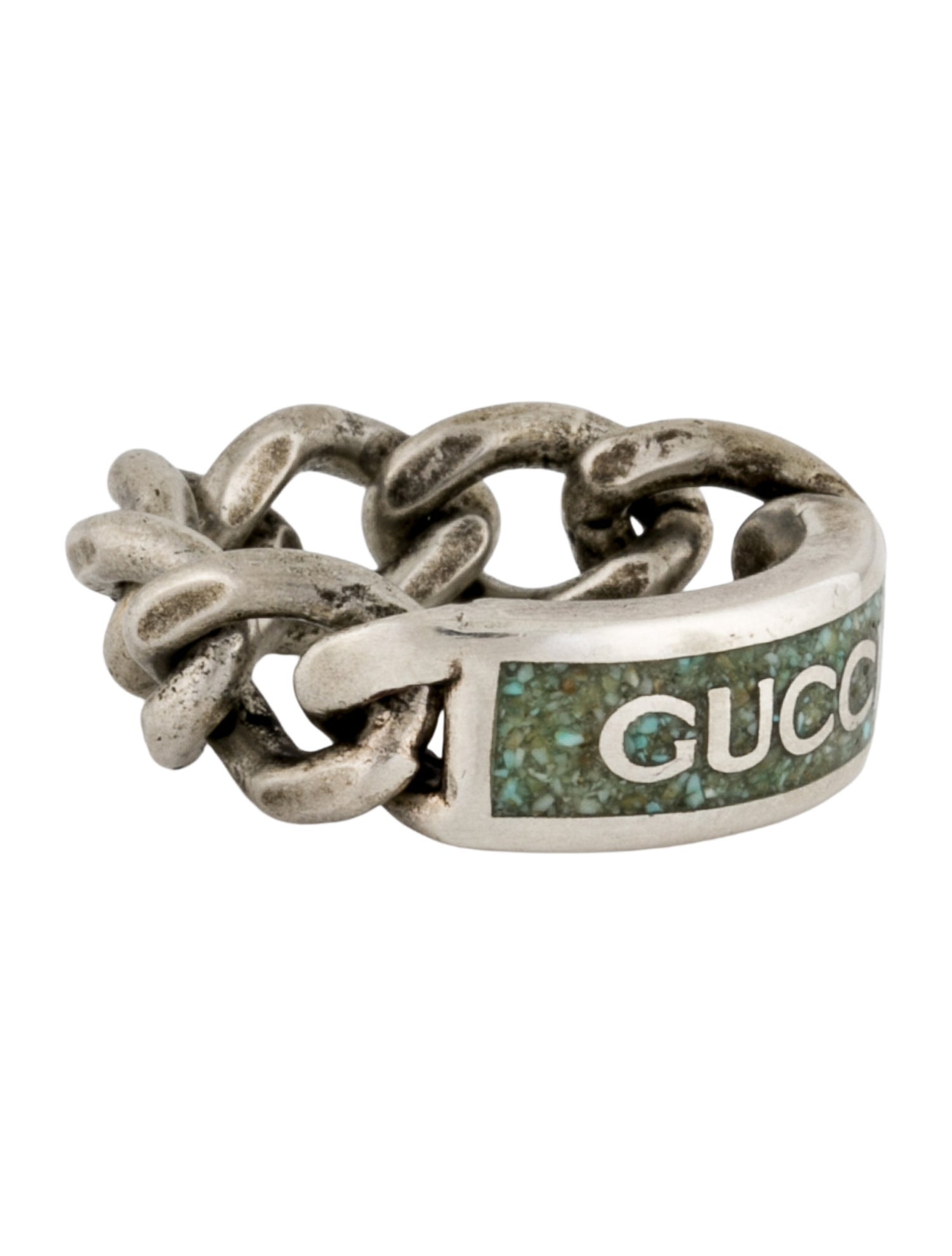 Gucci Enamel Logo Plaque Chain Ring