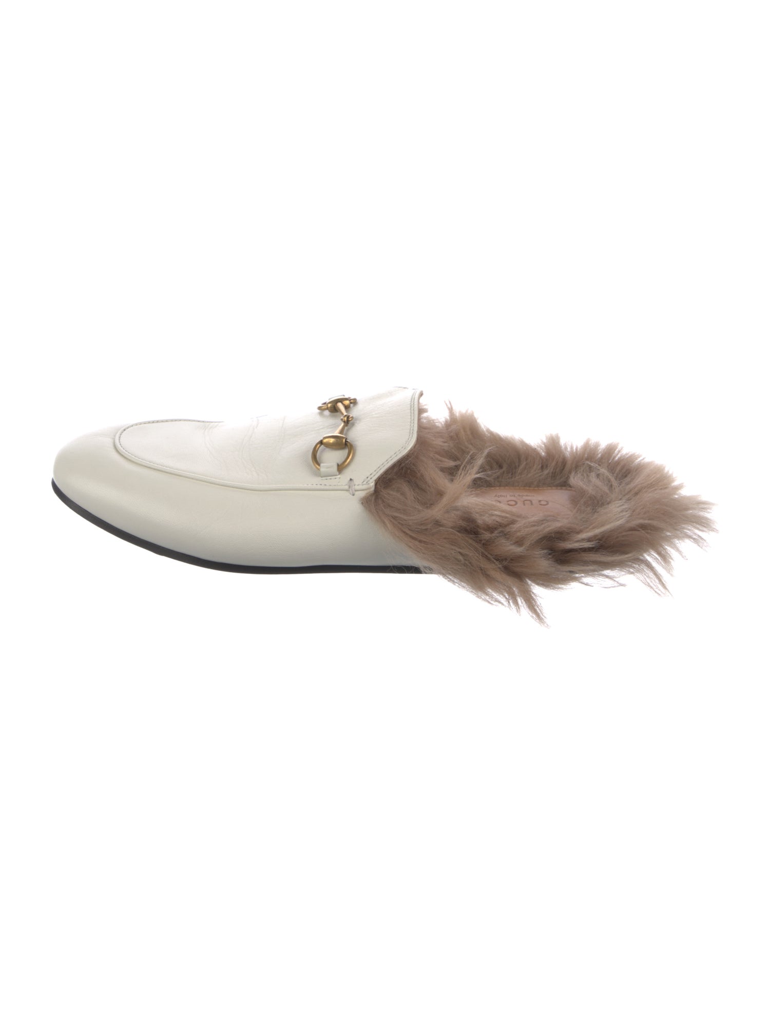 Gucci Leather Fur Trim Slippers