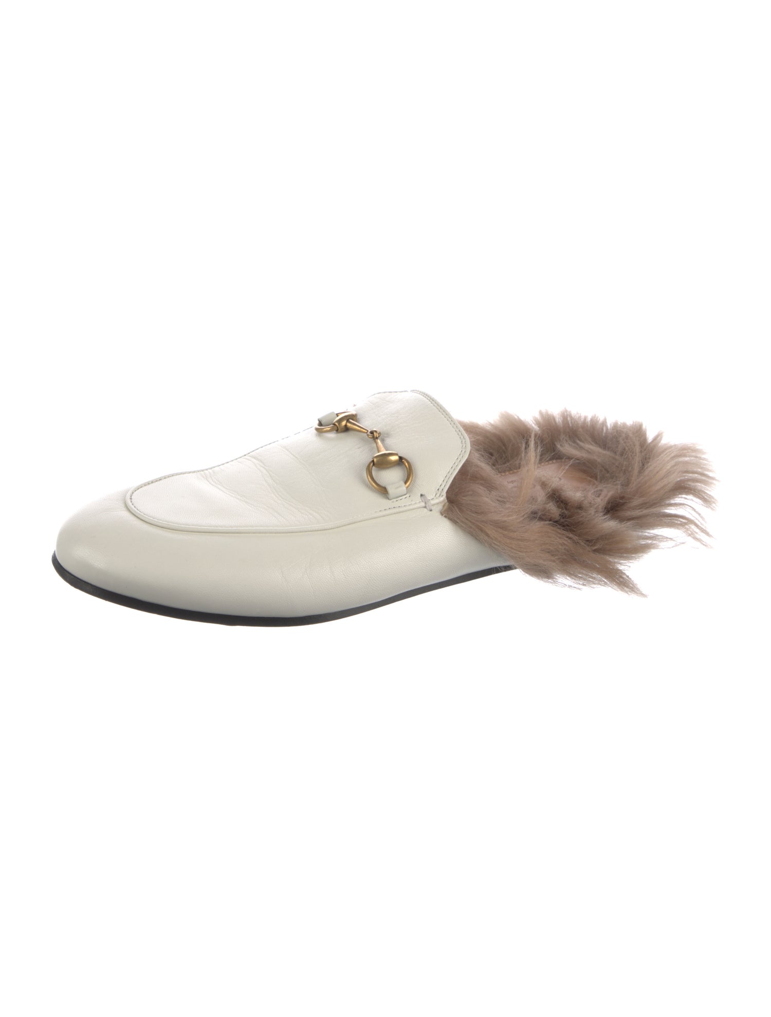 Gucci Leather Fur Trim Slippers