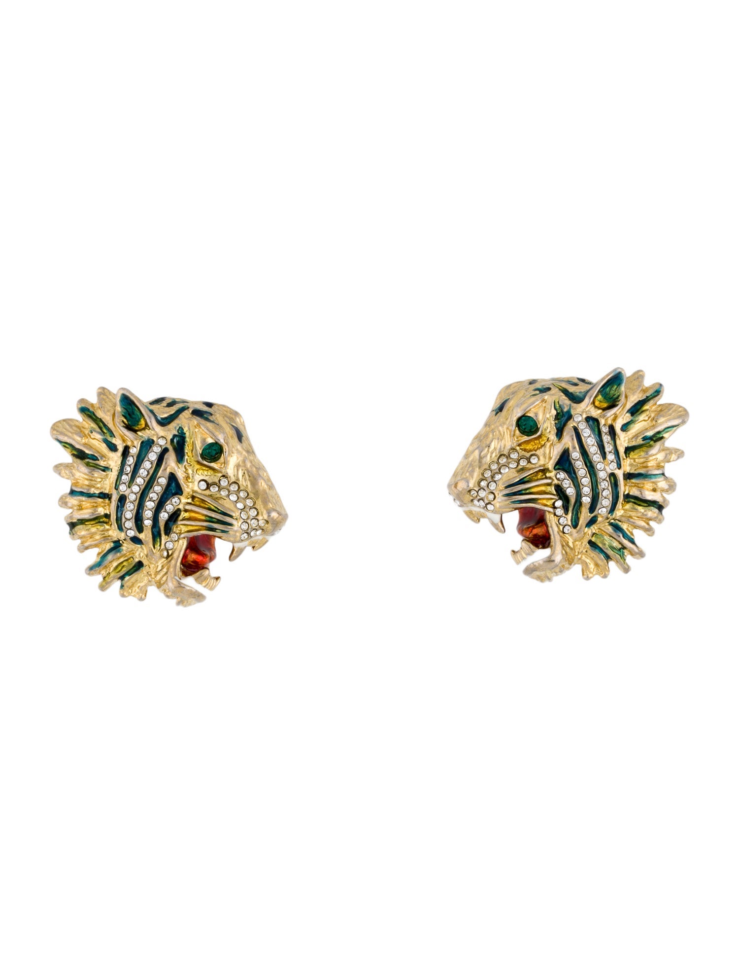 Gucci Crystal & Enamel Tiger Head Stud Earrings