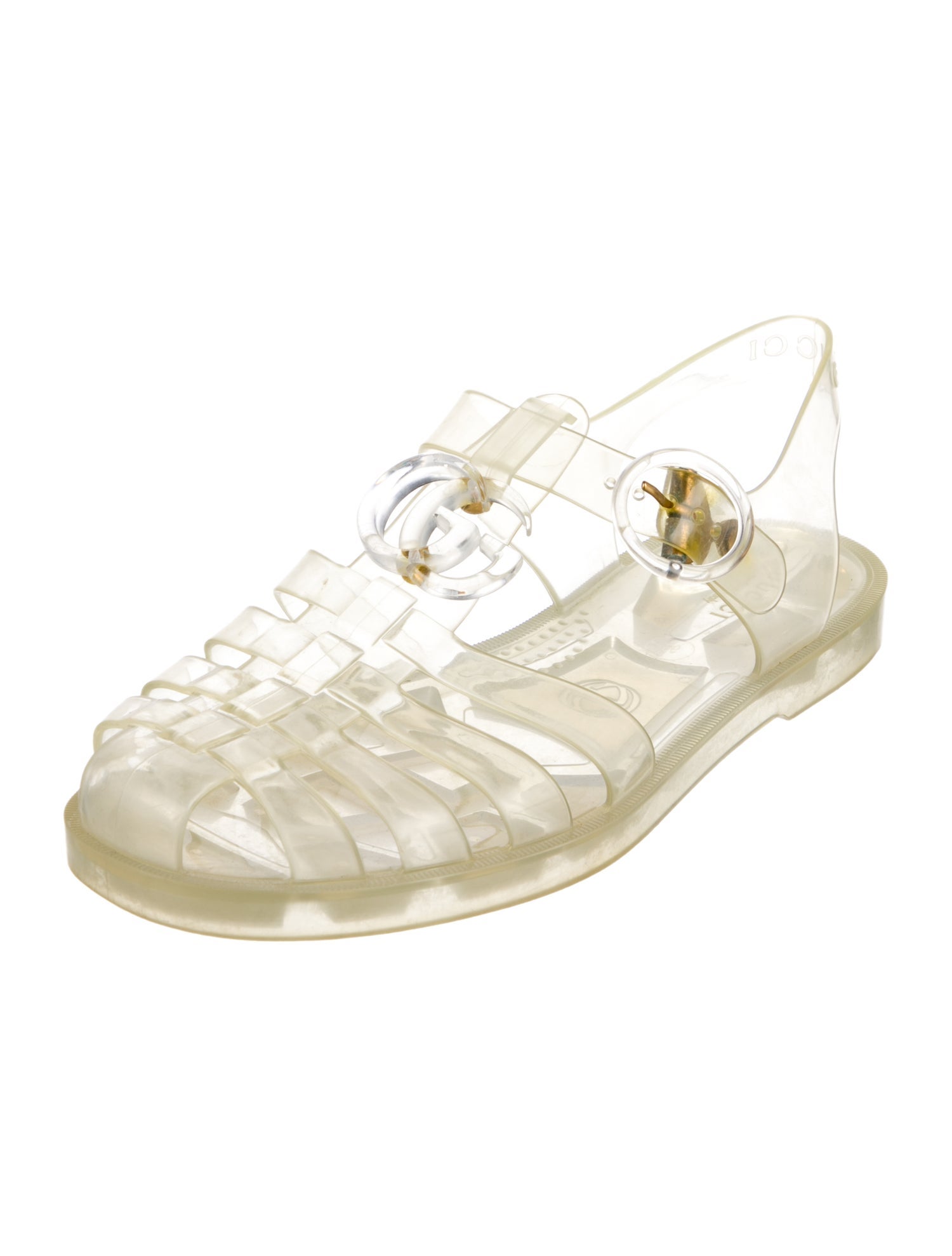 Gucci Double G Logo Rubber T-Strap Sandals