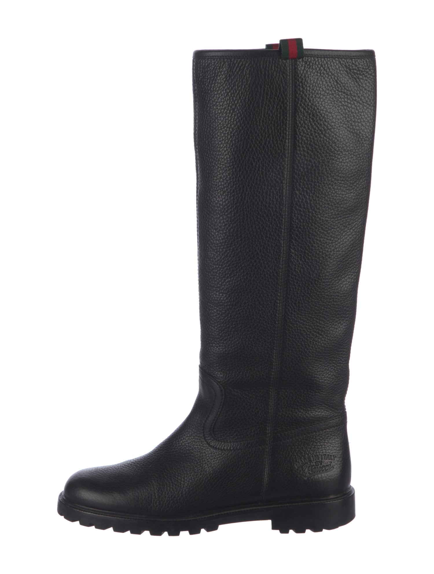 Gucci Web Accent Leather Riding Boots
