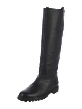 Gucci Web Accent Leather Riding Boots