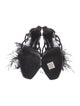 Gucci Suede Feather Trim T-Strap Sandals