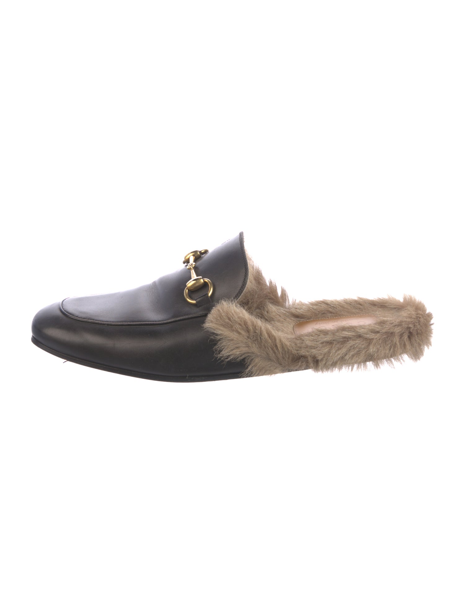 Gucci Leather Fur Trim Slippers