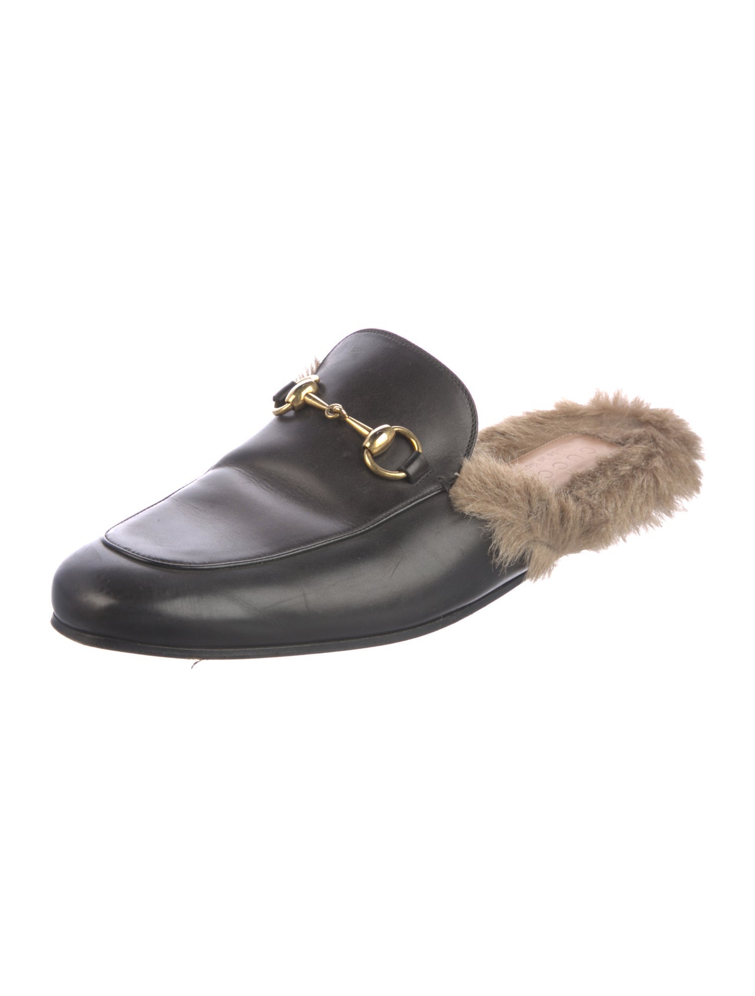 Gucci Leather Fur Trim Slippers