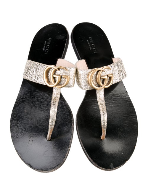 Gucci Double G Logo Leather Slides