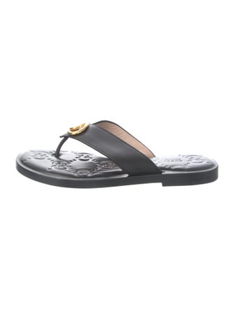 Gucci Interlocking G Logo Leather Flip Flops