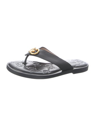 Gucci Interlocking G Logo Leather Flip Flops