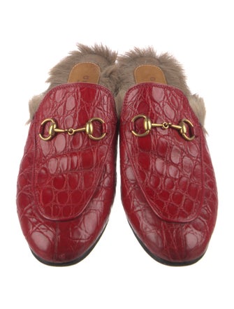 Gucci Horsebit Accent Crocodile Mules