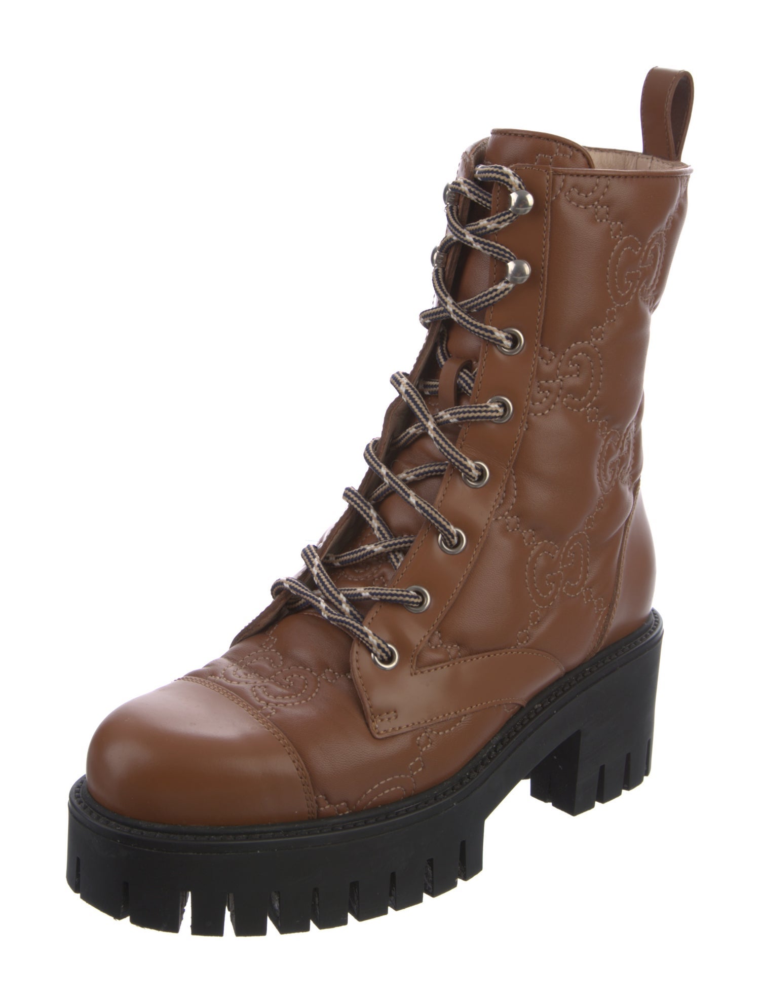 Gucci GG Logo Leather Combat Boots