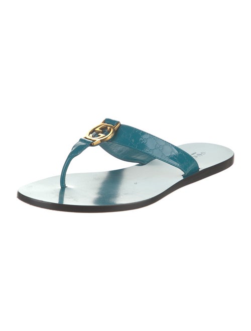 Gucci Interlocking G Logo Patent Leather Flip Flops