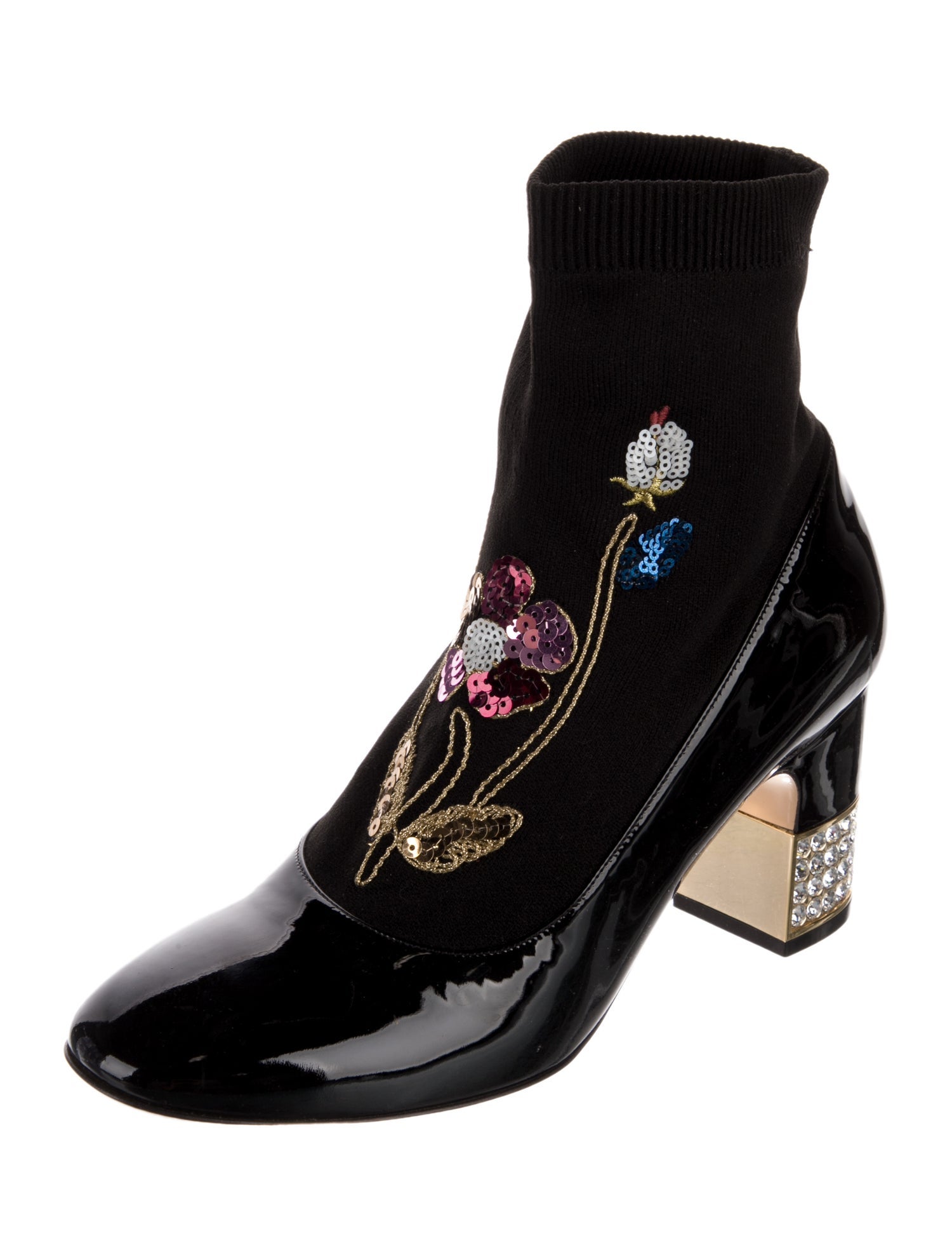 Gucci Patent Leather Floral Print Sock Boots