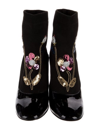 Gucci Patent Leather Floral Print Sock Boots