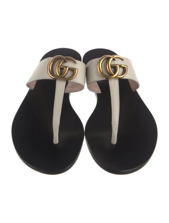 Gucci Double G Logo Leather Flip Flops