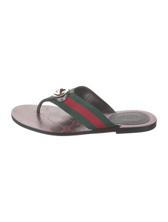 Gucci Web Accent Leather Flip Flops