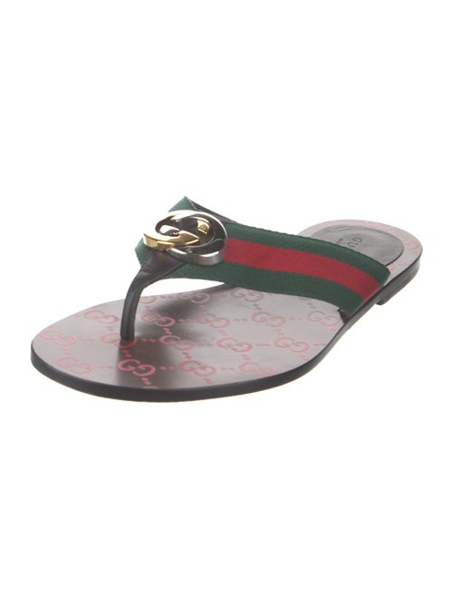Gucci Web Accent Leather Flip Flops