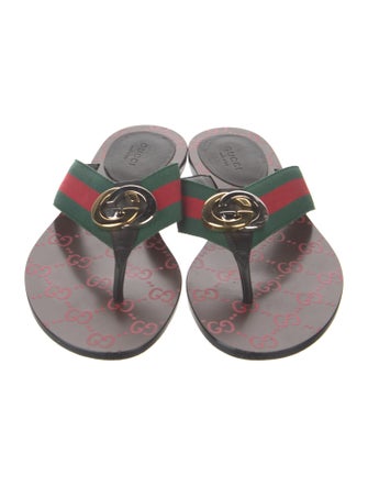 Gucci Web Accent Leather Flip Flops