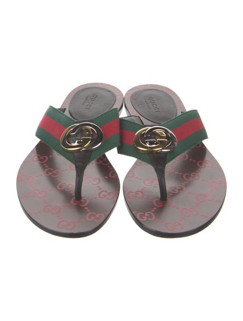 Gucci Web Accent Leather Flip Flops