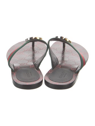 Gucci Web Accent Leather Flip Flops