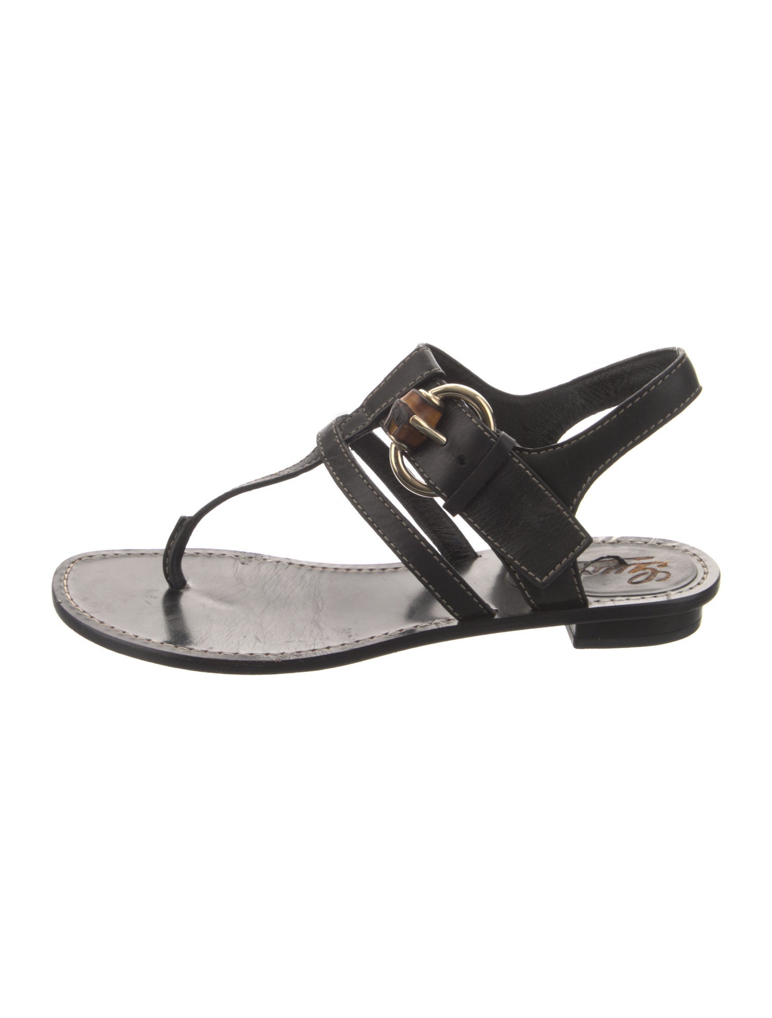 Gucci Bamboo Accent Leather T-Strap Sandals