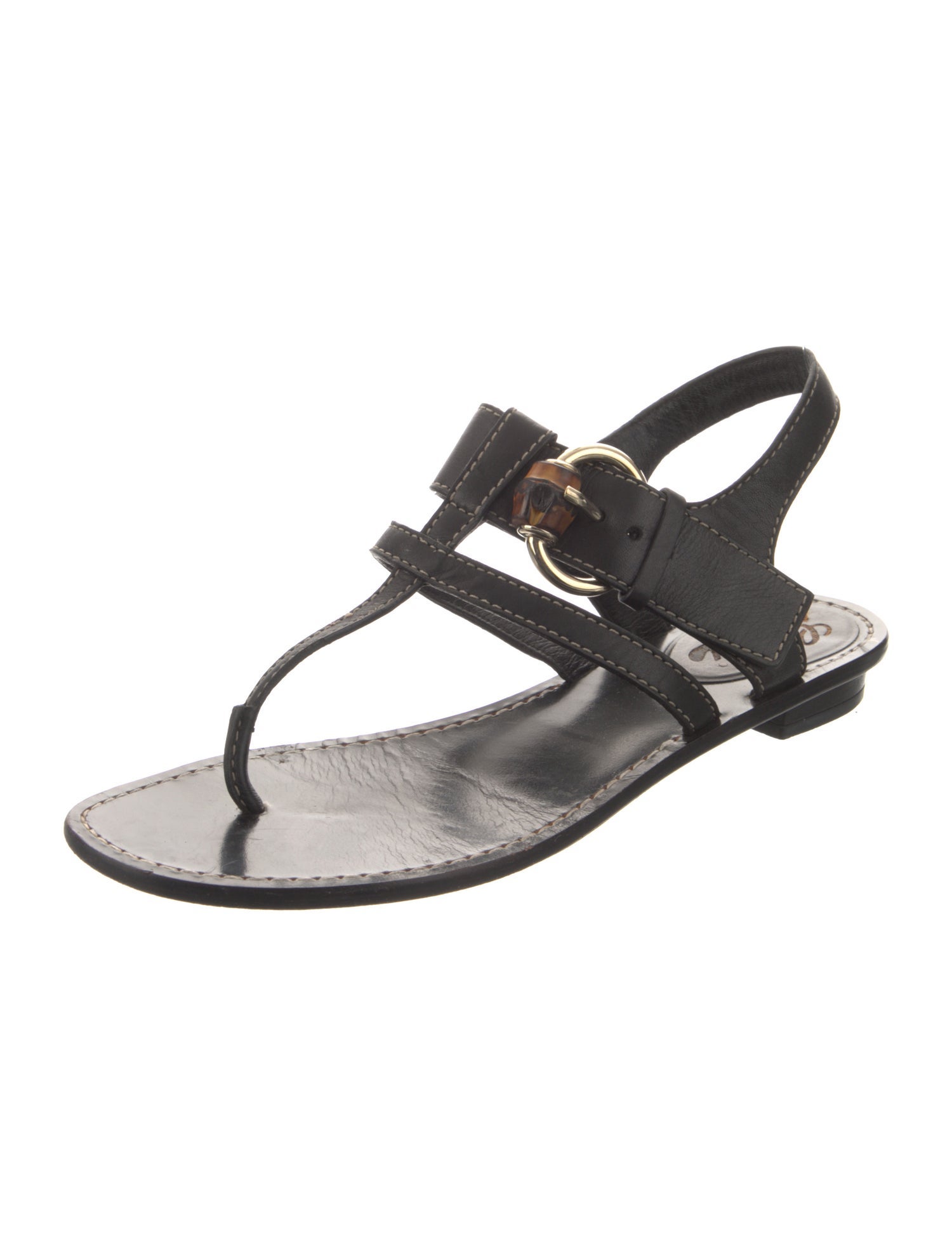 Gucci Bamboo Accent Leather T-Strap Sandals