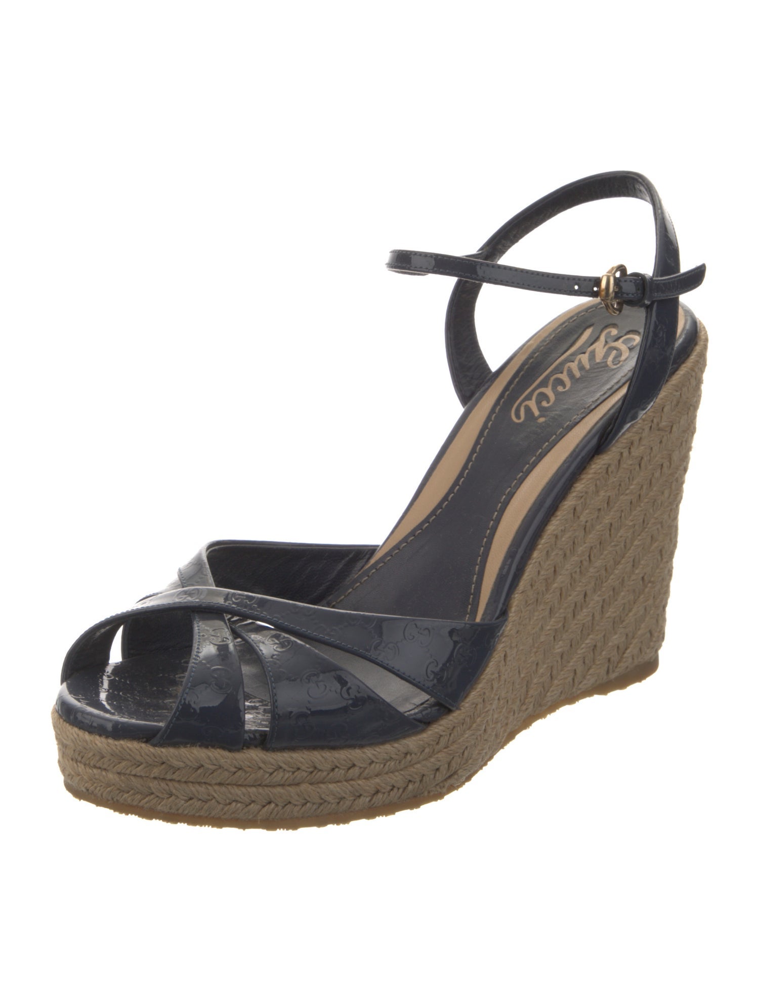 Gucci Microguccissima Pattern Patent Leather Espadrilles